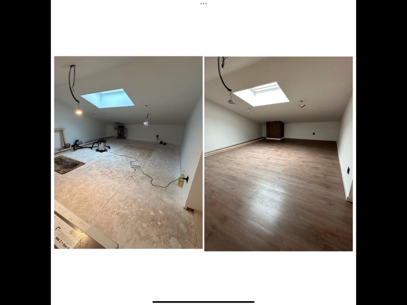 Avant / Après la pose de parquet dans une chambre