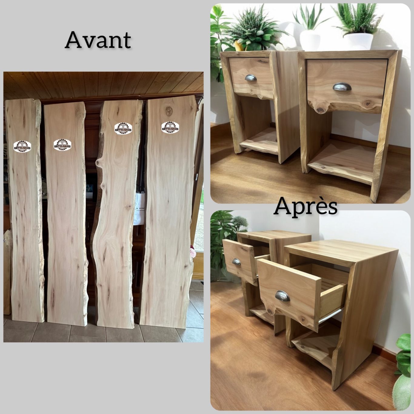 Avant / Après la fabrication de tables de chevet
