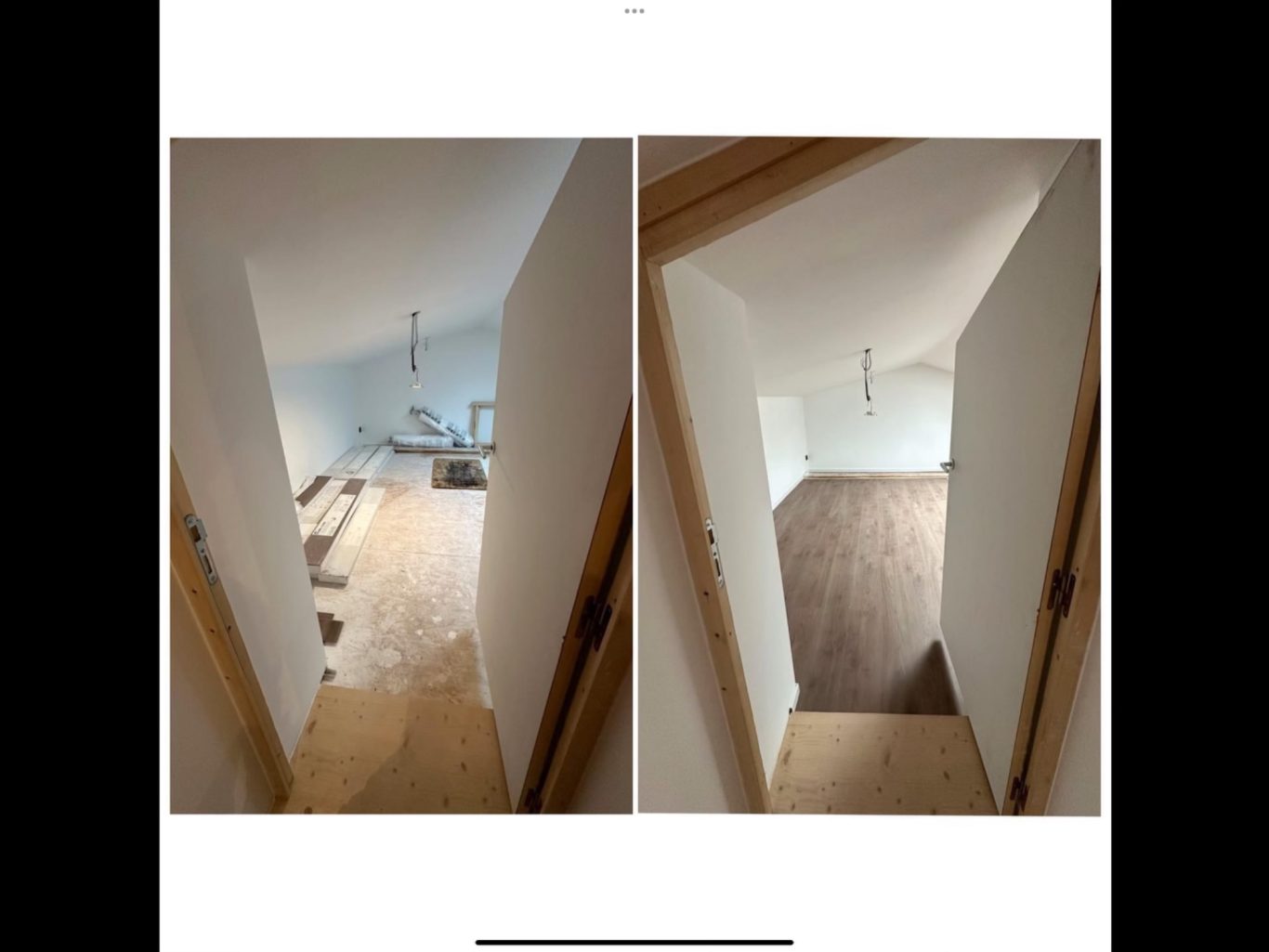 Avant / Après la pose de parquet dans une chambre