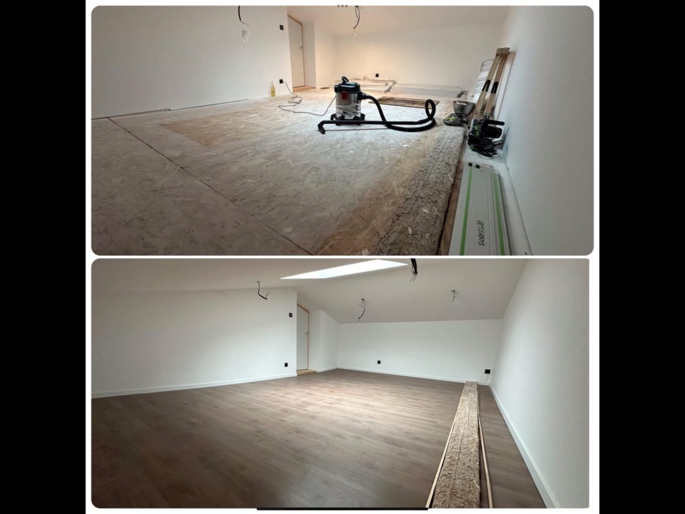 Avant / Après la pose de parquet dans une chambre