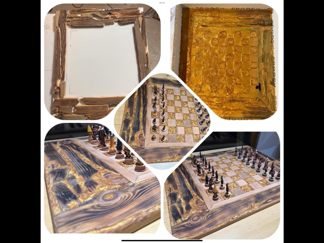 Création d’échiquiers en tranches de bûches de bois et en résine époxy