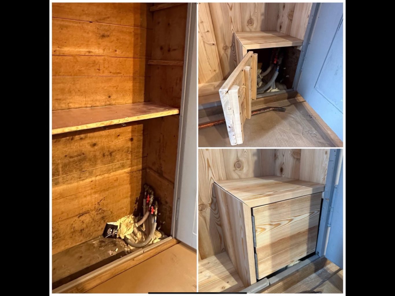 Avant / Après la fabrication d’un coffret dans un placard réaménagé